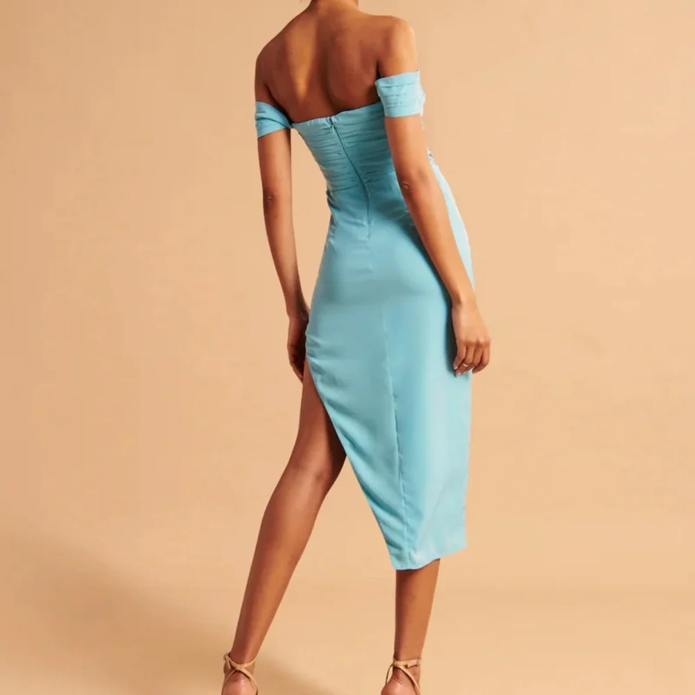 Off-Shoulder Light Blue Cocktail Dress - Picture 5 of 12